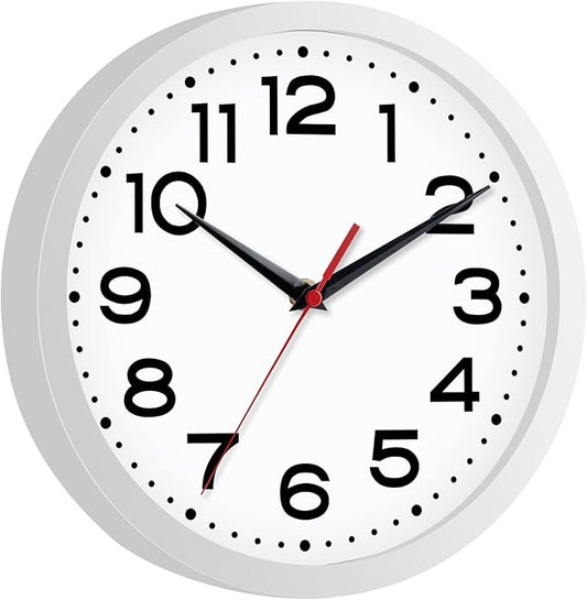 Wall Clock Silent Non-Ticking Modern Clock Battery Operated 8 Inch Small Classic Analog Decorative for Kitchen, Living Room, Office, Bedroom, Bathroom (White)