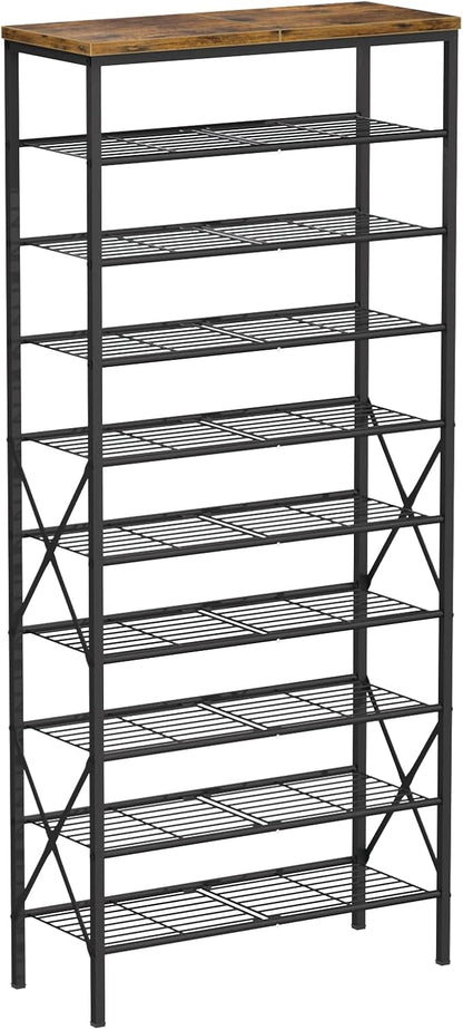 10-Tier Tall Shoe Rack, Large Capacity Shoe Shelf Holds40-45 Pairs, Shoe Shelf for Entryway, Hallway, Living Room, Rustic Brown