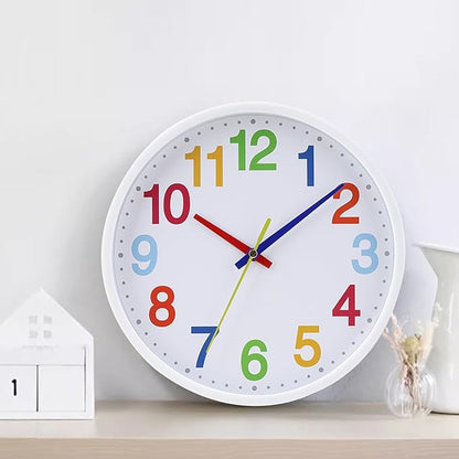 Time Teaching Clock Silent Wall Clock for Kids Learning Time, Silent Non-Ticking Quartz Decorative Wall Clock for Teacher's Classrooms Or Children's Bedrooms 9 Inch