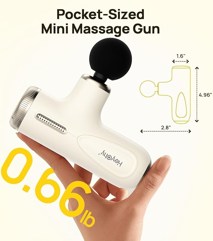 Super Mini Massage Gun Deep Tissue with 4-10mm Adjustable Amplitude, Portable Handheld Electric Back Massager for Neck Shoulder Pain Relief, Quiet for Home Gym, Gifts for Men & Women, Athletes, White