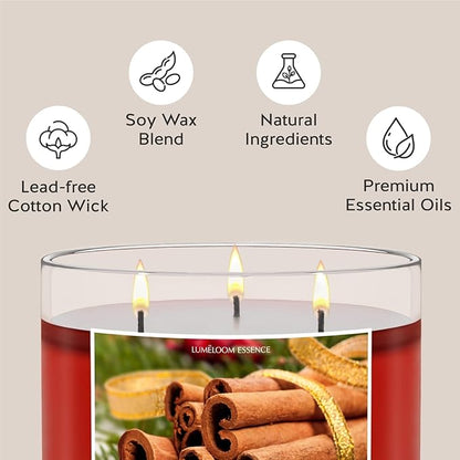 Cinnamon Candles, 14.5oz, Large 3-Wick Soy Wax Candles for Home Scented, Sweet Cinnamon, Apple, Clove Scent, Holiday Gifts for Women, Men, Friend, Teacher, Long Burning Time