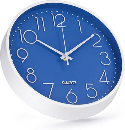 Wall Clock Non-Ticking Silent Modern Simple Style Round Decor Clock Stereoscopic Dial Quartz Wall Clocks for Home/Office/School/Living Room/Bedroom/Kitchen (Dark Blue, 10 Inch)