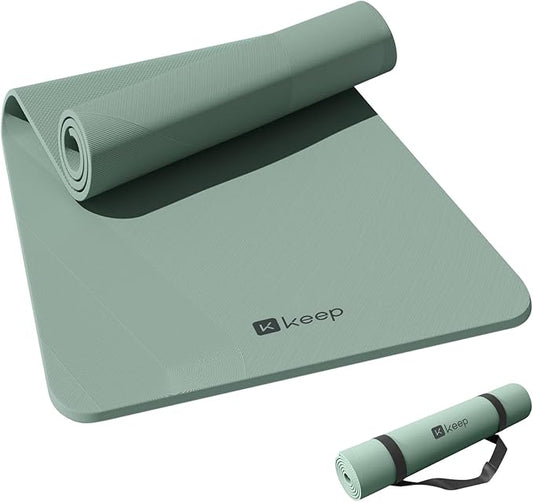 KEEP Yoga Mat, 32" Extra Wide Exercise Mat with Strap for Men and Women, 7mm Thick Double-Sided Non-Slip Eco-friendly Yoga Mat for Pilates, Workout and Fitness