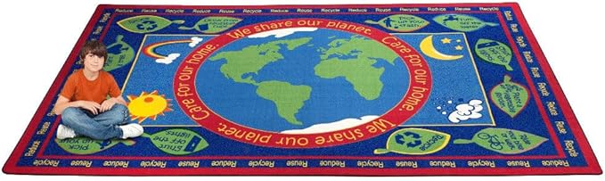 Earth Educational World Area Rug, 7'6" x 12', Multicolored, Educational Classroom Rug, Kids Learning Play Mat | Area Rug for Bedroom or Playroom