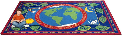 Earth Educational World Area Rug, 7'6" x 12', Multicolored, Educational Classroom Rug, Kids Learning Play Mat | Area Rug for Bedroom or Playroom
