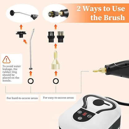 Steam Cleaner, Handheld Steam Cleaner for Home Car Furniture Bathroom, 2500W High Pressure Steam Cleaner, 1.2L Water Capacity, 6 Adjustable Speeds, 4 Brush Heads, Steamer for Cleaning (White)