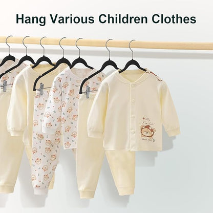Baby Clothes Hangers with Clips, 14 Packs Kids Velvet Clothes Hangers, Heavy-Duty Childrens Hangers, Storage Organizer Clothing Hangers for Shirts, Pants, Skirts, Dresses, Jackets, Coat Black