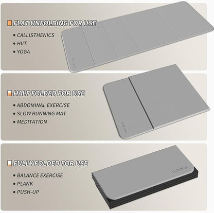 Foldable Fitness Yoga Mat | 2/5" (10MM) Extra Thick | SGS Certified Non-Slip TPE | 75x26" Extra Long-Wide | Portable & Easy Store | for Yoga, Pilates, Home Gym & Full-Body Workouts