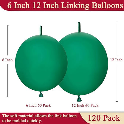 Dark Green Link Balloons 6 Inch 12 Inch 120 Pcs Latex Linking Balloons for Birthday Wedding Party Festival Decorations