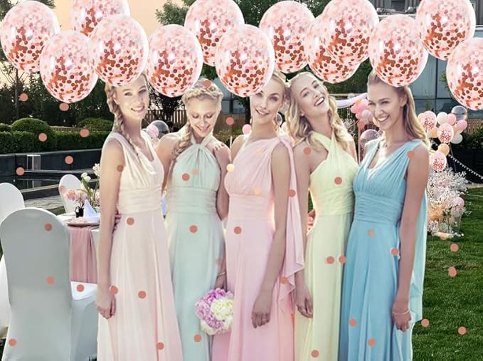 25pcs Rose Gold Foil Confetti Balloons, 12 inch Latex Balloons with Confetti Inside for Birthday Party Decoration