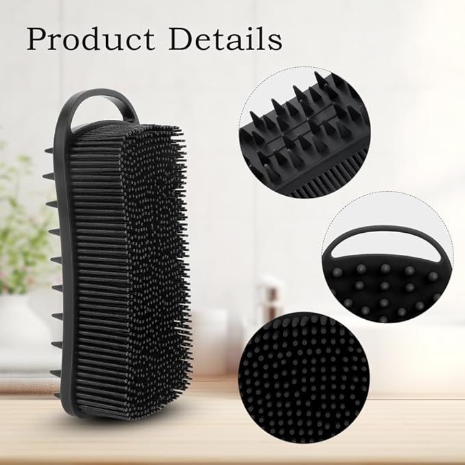 2 PCS Soft Silicone Body Scrubber, 2 in 1 Exfoliating Shower Bath Scrubber, Silicone Loofah Bath and Shampoo Brush Body Shower Use Shower Hair Scalp Massager, Easy to Clean, Lather Well (Black&Pink)