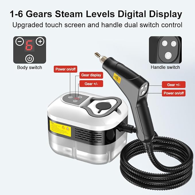Steam Cleaner, 6-Levels Adjustable Switch Handle, 15s Heat-Up, 1.2L Tank, Steamer for Cleaning with 8 Pcs Accessories, Steam Cleaner for Home for Dirt, Grease, Grout, Tile,Floor,Couch and Car