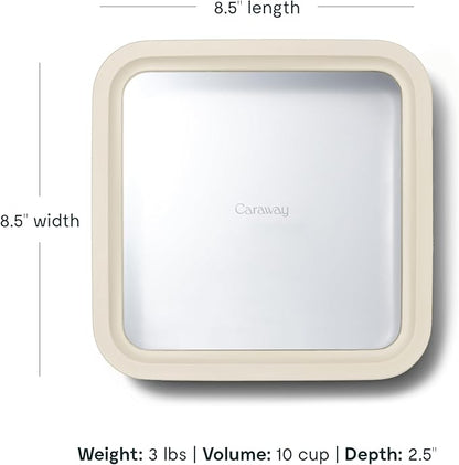Caraway 2pc Glass Food Storage Set - 10 Cup Food Containers (2) - Ceramic Coated - Non Toxic, Non Stick Lunch Box with Lids. Dishwasher, Oven, & Microwave Safe - Cream