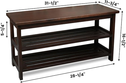 CONSDAN Wood Shoe Bench Rack, USA Grown Hickory, Entryway Bench with Shoe Storage, Mud Room Bathroom, Front Door, Outdoor/Indoor, Dark Walnut(Black)