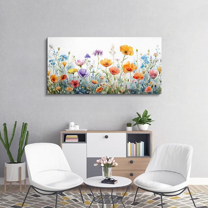 Wapluam Large Wall Decor For Living Room Wall Art For Bedroom Office Decoration Vintage Wildflower Canvas Prints Painting Flowers Pictures Artworks Ready To Hang Modern Aesthetic Room Home Decor