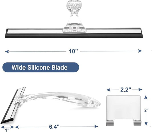 AmazerBath Squeegee for Shower Glass Door, Shower Squeegee for Glass Doors - Acrylic Handle All-Purpose Squeegee for Shower Doors, Windows, Mirrors, Tiles and Car Glass, 10 Inches - Clear
