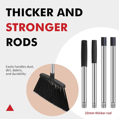 NACENA Heavy Duty Broom, 55 Inch Long Handle Outdoor Large Angle Brooms, Commercial Broom for Sweeping Indoor, for Home Garage Kitchen Office Courtyard Lobby Patio Lawn Concrete, 2 Pack, Black