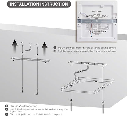 SINCELIGHT PIR LED Motion Sensor Ceiling Mounted Light Fixture, 18W Ultrathin Panel Shape, ON/Off Automatic from Dusk to Dawn (or Day&Night), Dual Sensor Mode Switchable