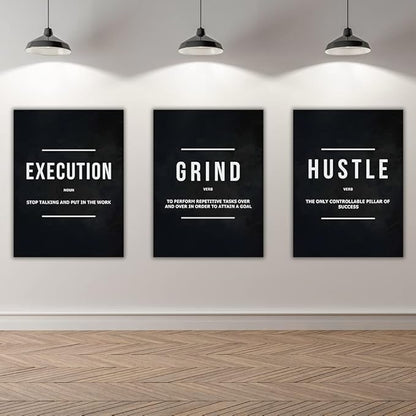 Success Canvas Painting Wall Art Quote Motivational Wall Art Execute Wall Decor 3 Pieces Black Poster Positive Inspirational Framed Artwork Prints Picture for Living Room Office 72''Wx 36''H