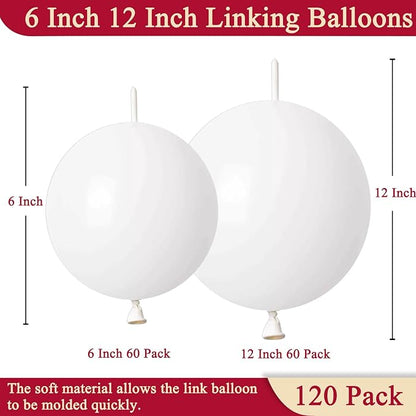 White Link Balloons 6 Inch 12 Inch 120 Pcs Latex Linking Balloons for Birthday Wedding Party Festival Decorations