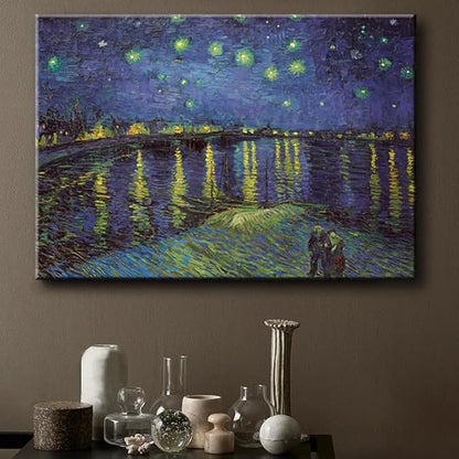 Vincent Van Gogh Canvas Wall Art - Starry Night Over The Rhone Painting, Large Famous Artwork Picture Print for Home Decor 32"x48"