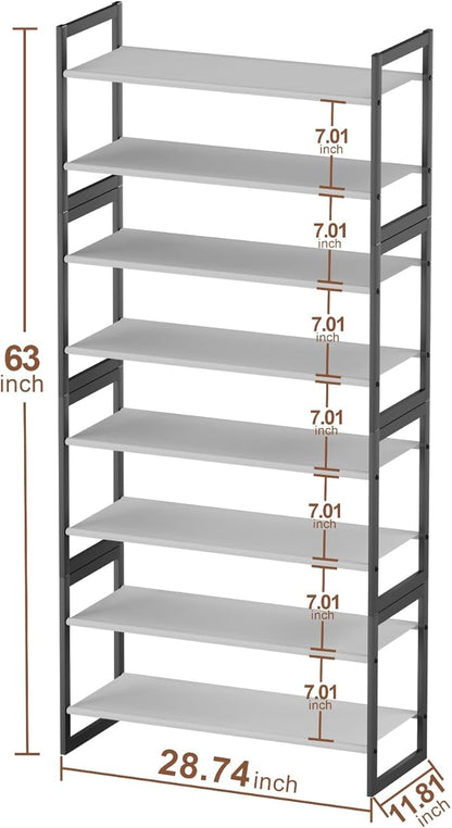 Shoe Rack for Closet & Entryway, Stackable 8-Tier Shoe Organizer, Welded Metal Frame, Semi-Assembled Fast Setup, 11.8" Deep Non-Woven Shelves, Space-Saving Shoe Storage, Black