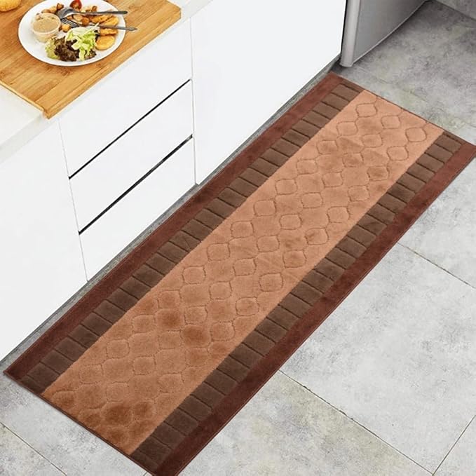 Washable Custom Size Runner Rug Trellis Circles Brown, (17 Feet Length x 26 Inch Width) Custom Cut Slip Resistant Rubber Backing Runner Rugs, Extra Long Runner Rugs for Hallways