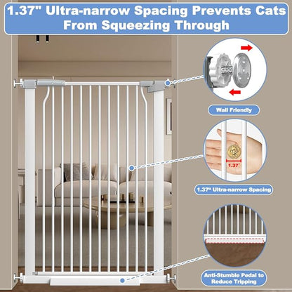 40.55" Extra Tall Baby Gate -49.2"-54.7" Extra Wide Baby Gate Pet Gate for Stairs and Doorways-1.37" Ultra Narrow Spacing Pressure Mounted Dog Gate with One-Handed Operation(49.2"-54.7")