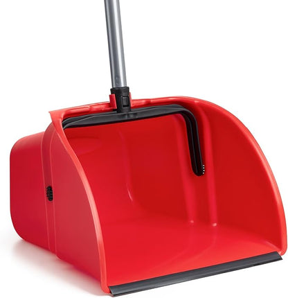 Janico 1087 Bristles Jumbo Lobby Dustpan - Upright Position with Ergonomic Handle - Red