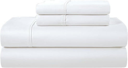 100% Egyptian Cotton Sheets Full Size Bed Set, Deep Pocket Full Sheet Set, 400 Thread Count Cotton Bed Sheets, Naturally Cool Soft Breathable No Pill Elasticated Luxury White Bedding for All Seasons
