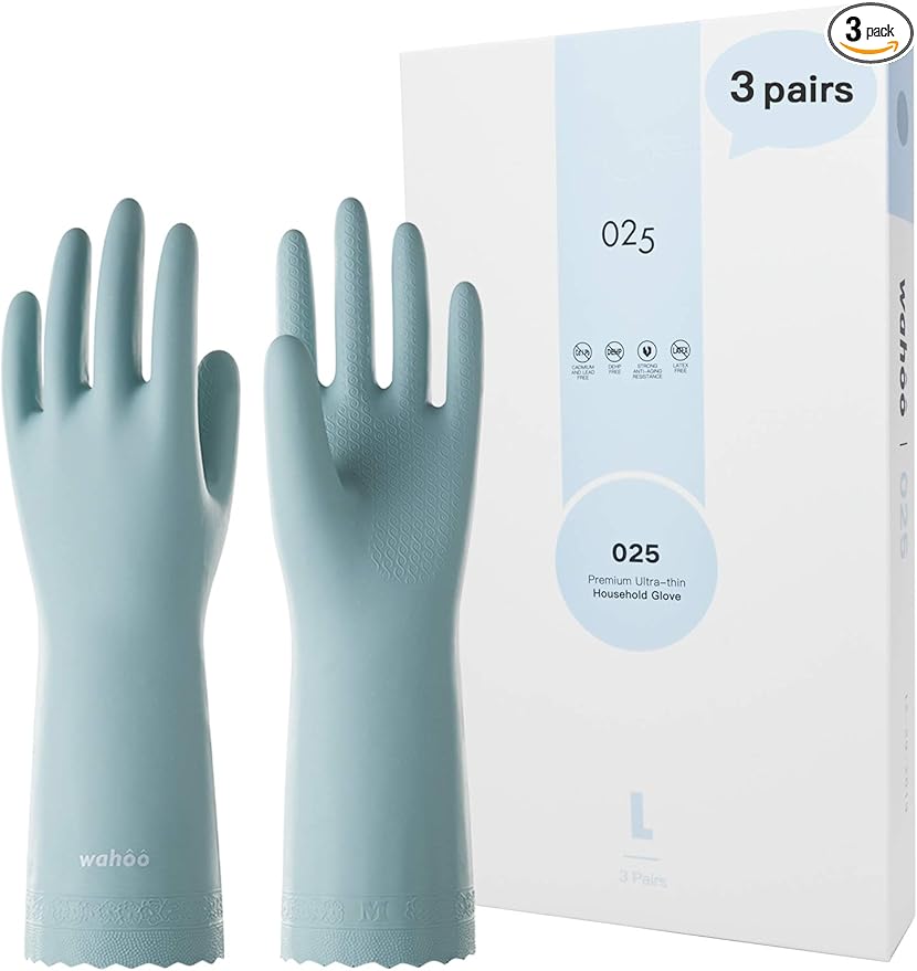 LANON Skin-Friendly Cleaning Gloves, Dishwashing Kitchen Gloves, Reusable, Non-Slip, Large