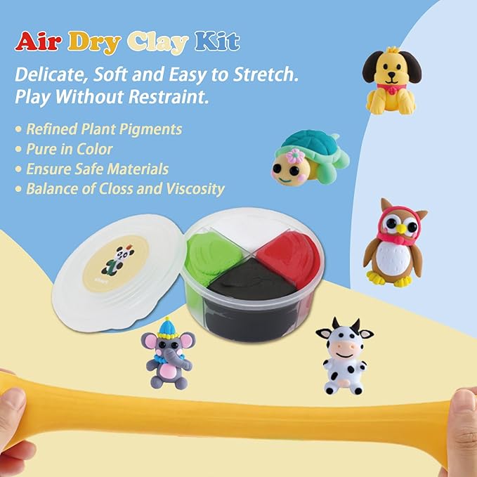 Air Dry Clay Kit for Kids - Animal Themed,12 Animals DIY Molding Clay Art Crafts Set for Kids Girls Boys Valentines Gifts Party Favors Classroom School Exchange Prize (Animal)