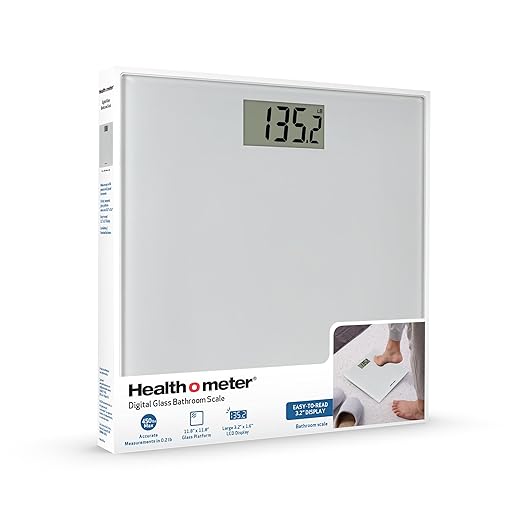 Health o meter Compact Digital Glass Bathroom Scale – 450 lb Capacity, 4 Load Cells, 3.2" LCD Display, Tempered Glass Platform, Auto Shut-Off, Low Battery Indicator, Non-Skid Feet, 5-Year Warranty