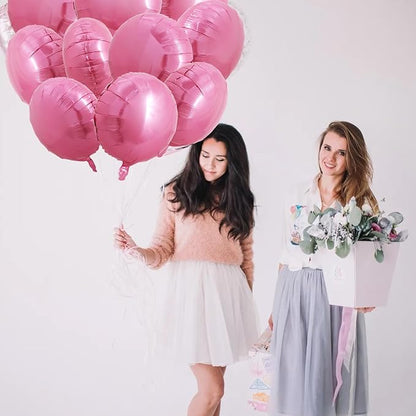 TONIFUL 30Pcs 18 Inch Round Balloons Large Pink Round Shape Foil Ballons Big Pink Round Helium Mylar Decorations for Birthday Wedding Baby Shower Anniversary Engagement Party Supplies