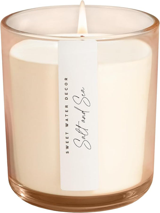 Sweet Water Decor Salt and Sea Scented Soy Candles – Sea Salt, Citrus, Musk, Amber – Fresh Coastal Aroma – 50 Hour Burn – 12oz Tinted Glass Jar for Home Decor and Bedroom Decor
