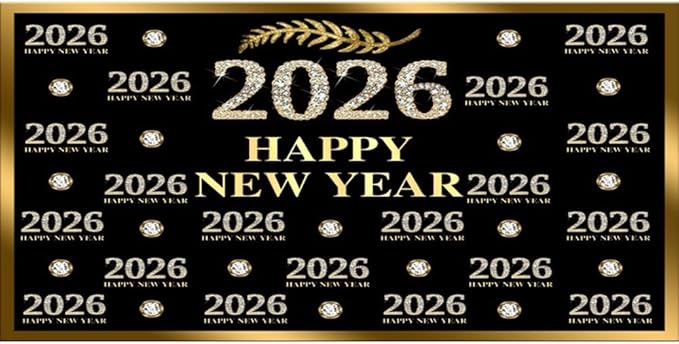 Leyiyi 20x10ft 2026 Happy New Year Backdrop Sparkling Diamond Black and Gold Photography Background Step and Repeat Diamond 2026 Photo Backdrop New Year Eve Holiday Party Photo Props