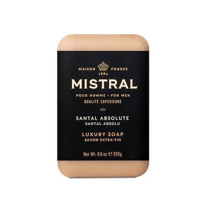 Mistral Santal Absolute Luxury Bar Soap for Men | Men’s Natural Soap Bar | Paraben, Phthalates Free | Moisturizing & Triple-Milled Natural Soap for Men - Made in France | Large, 8.8 oz