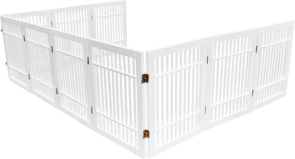 Pet Dog Gate Strong and Durable Freestanding Folding Acacia Hardwood Portable Wooden Fence Indoors or Outdoors by Urnporium (White Pet Gate, 10 Panel 24" Tall)