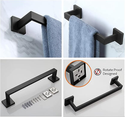12 Inch Towel Bar for Bathroom 12/16/24/28/32/36 Inch Kitchen Towel Holder Matte Black Towel Rod Wall Mounted SUS304 Rustproof Towel Rack Modern Square Design (1, Matte Black, 12 Inch)
