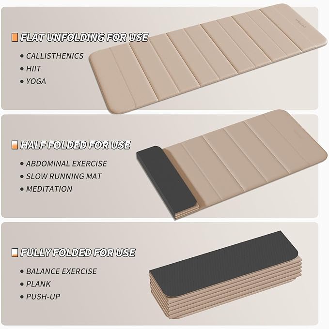 12-Fold POE Yoga Mat 75x26x0.4 Inches – Non-Slip, Compact & Workout-Friendly for Yoga, Pilates, Strength Training & Meditation