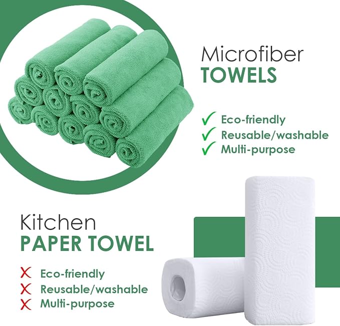 Avalon Towels Microfiber Cleaning Cloths (Value Pack of 48) - Size 16 x 16 Inches, Highly Absorbent Cleaning Rags, Lint Free, Reusable and Washable, Microfiber Towels for Cars (Green)