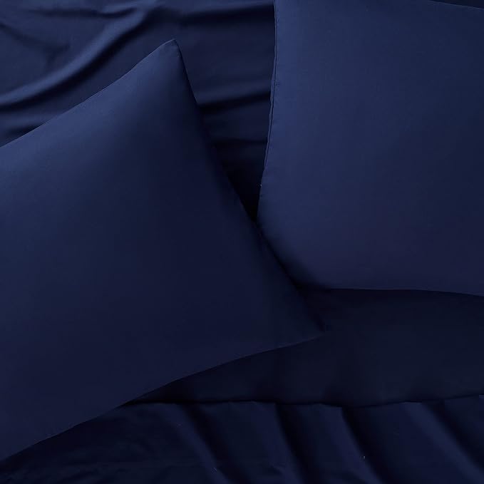 Serta Simply Clean Super Soft Hypoallergenic Stain Resistant Deep Pocket 4 Pieces Solid Bed Sheet Set, Full, Navy