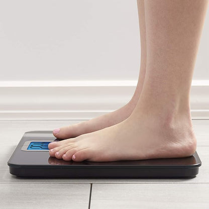 InstaTrack Digital Body Composition Bathroom Scale with High Precision Sensors, Large Display Accurately Measures Body Water, Muscle Mass, Bone Mass, BMI, and Calorie Estimator, 440 lb Capacity, Blue