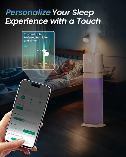 Smart Humidifier Large Room, 2.1Gal/8L Humidifiers for Bedroom with Extended Tube&Night Light, Whole House Cool Mist Humidifiers, WIFI App&Voice Control, School/Office/Warehouse, Pale Pink