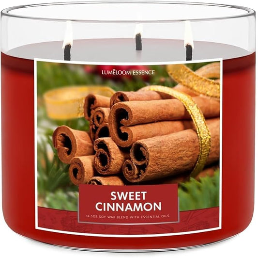Cinnamon Candles, 14.5oz, Large 3-Wick Soy Wax Candles for Home Scented, Sweet Cinnamon, Apple, Clove Scent, Holiday Gifts for Women, Men, Friend, Teacher, Long Burning Time
