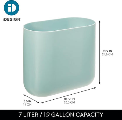 iDesign Small Slim Plastic Bathroom Trash Can, Garbage Can for Bedroom, Office, Desk, Dorm, 2-Pack, Blue