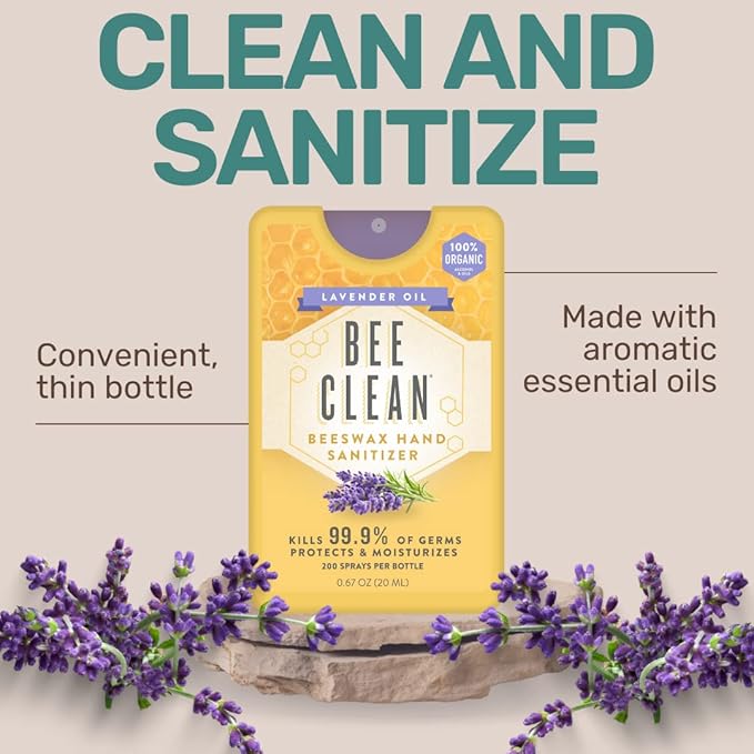 Organic Beeswax Hand Sanitizer Spray - 12-Pack (6 Lavender + 6 Citrus Peppermint), Travel Size Mist Spray with Organic Ethyl Alcohol, Moisturizing with Essential Oils, Non-Toxic, Made in USA