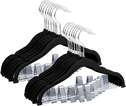 Stormix Baby Hangers, 24 Pack Non-Slip Kids Hangers with Clips - Heavy-Duty for Shirts, Pants, Skirts, Jackets, Coat (Black)