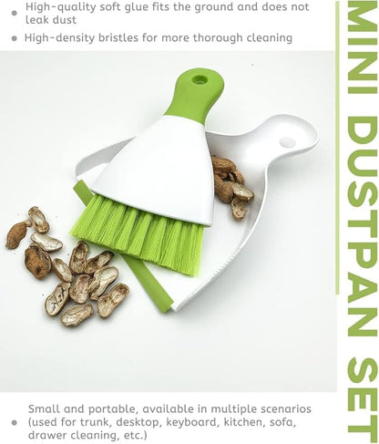 Dust pan Broom Brush Dustpan - Small Broom and Dustpan Set,Mini Broom and Dustpan, Small Dustpan and Brush Set for Home Cleaning,Sofa,Desk,Guinea Pig Cage,Cat Litter etc.（Green 3 Set）