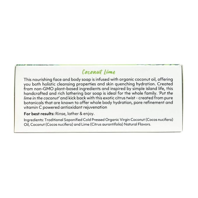 Coco Fiji Soap Bar for Face and Body Infused With Organic Coconut Oil, Coconut Lime, Essential Oil, Natural Soap for Moisturizing & Pore Purifying Skin, 7 oz,Pack of 2